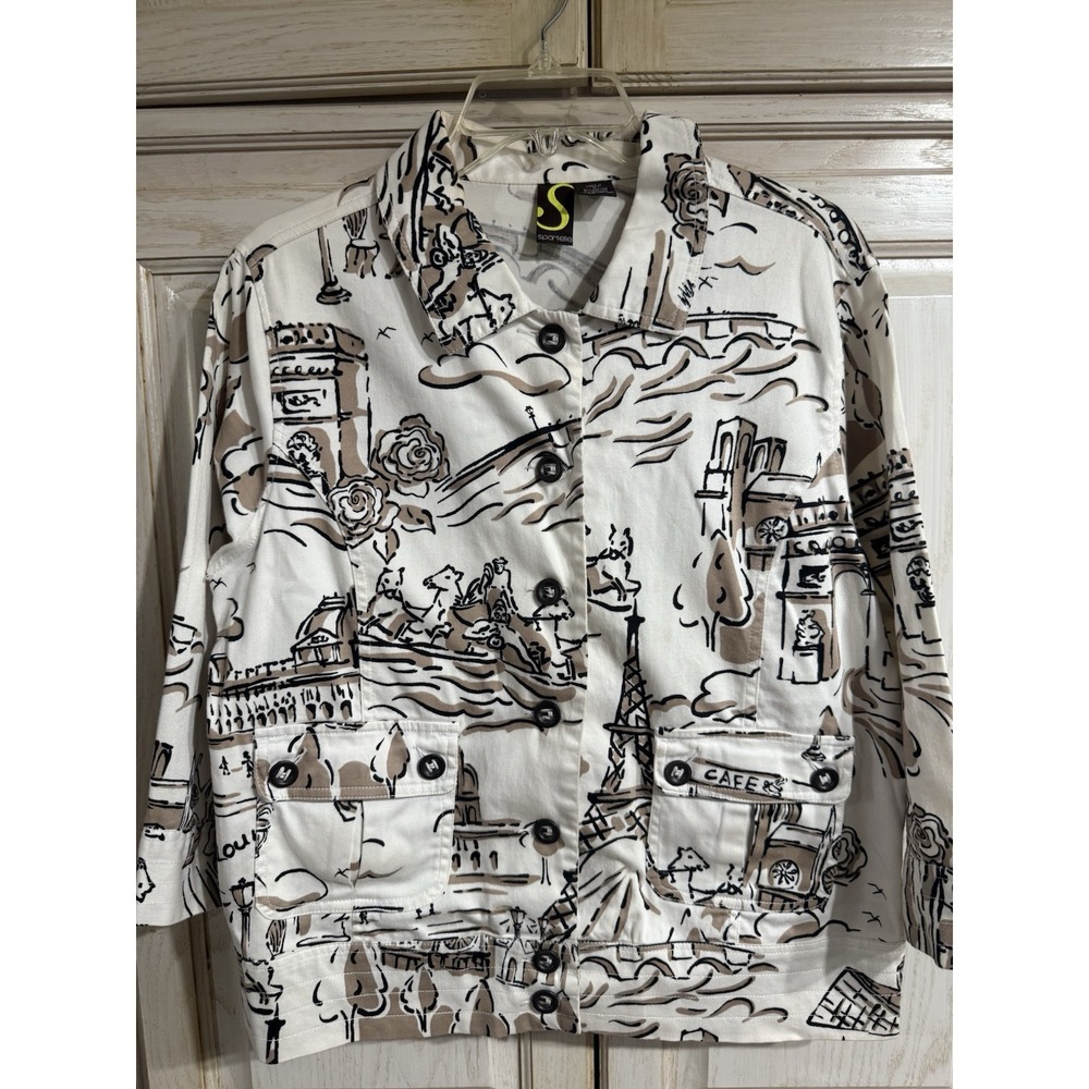 SPARTELLE Women's Sz L Paris Design Stretch Button Front 3/4 Sleeve Jacket